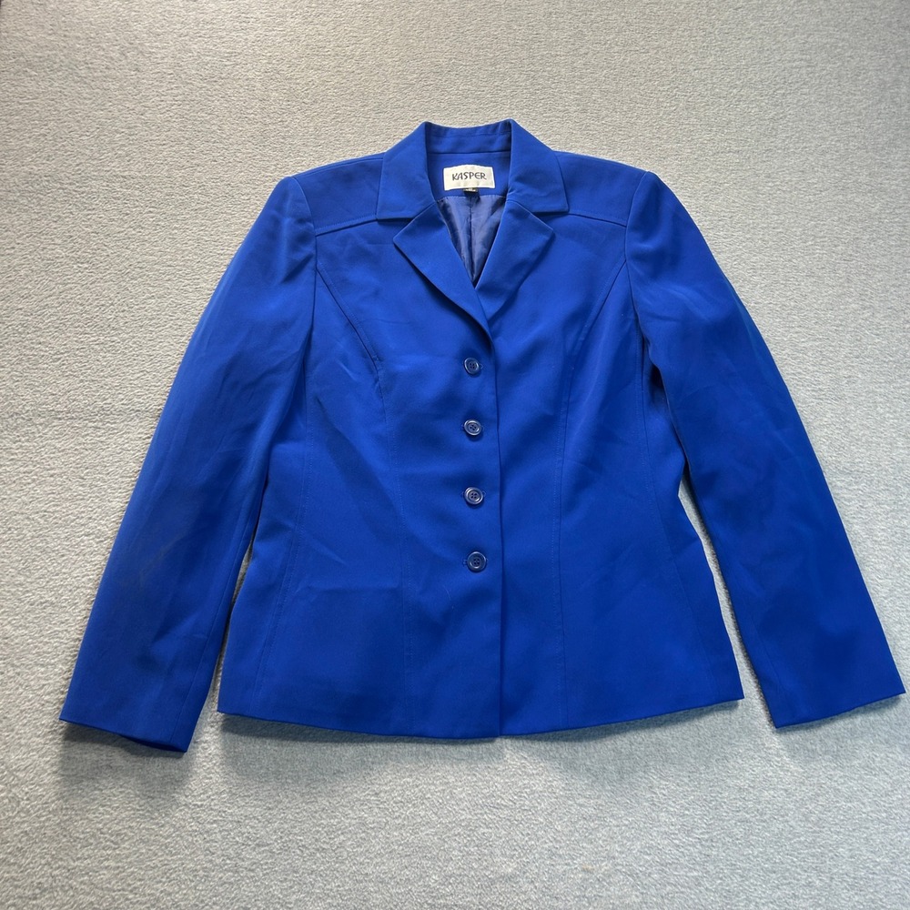 Kasper Career Blazer Womens Size 10 Royal Blue 4 Button Lined Office Jacket